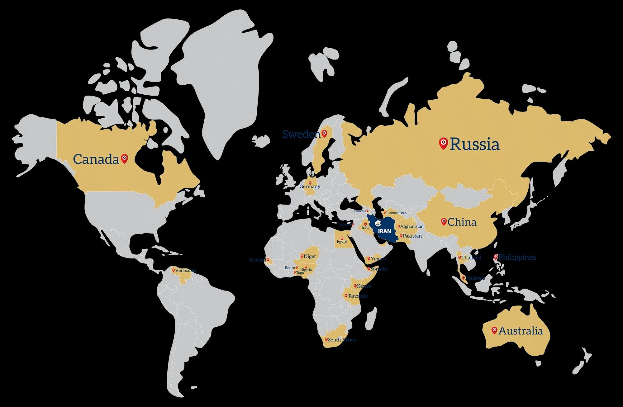 World map showing export destinations